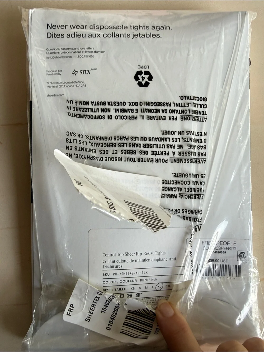 Sheertex unopened size